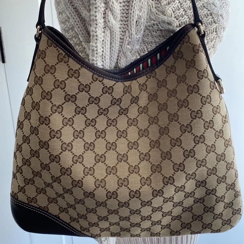🤎 GUCCI New Britt brown canvas medium shoulder hobo bag | vintage - Picture 3 of 14